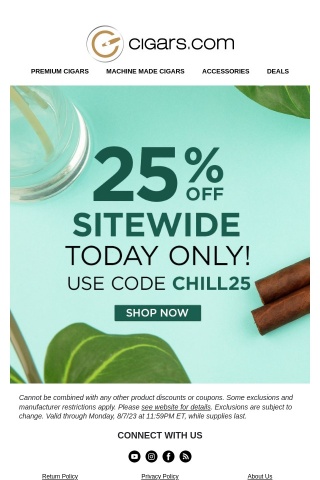 Use this coupon code before midnight to get 25% off your order