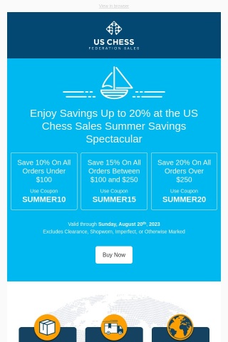 Enjoy Savings Up to 20% at the US Chess Sales Summer Savings Spectacular