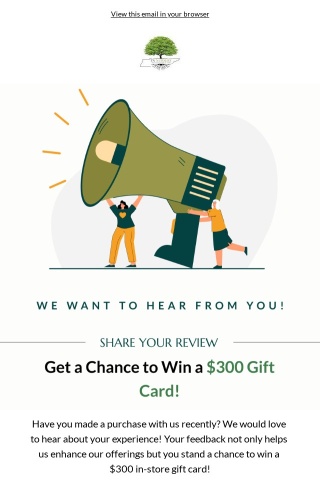 Share Your Review and Win: $300 In-Store Gift Card!