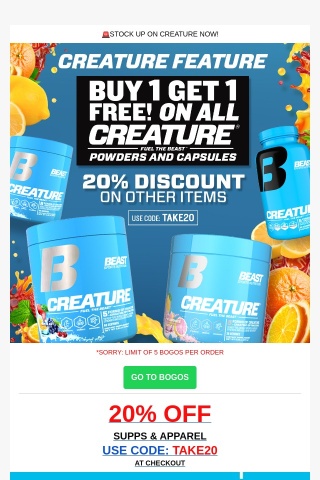 📣CREATURE FEATURE: BOGO on All Creature Products