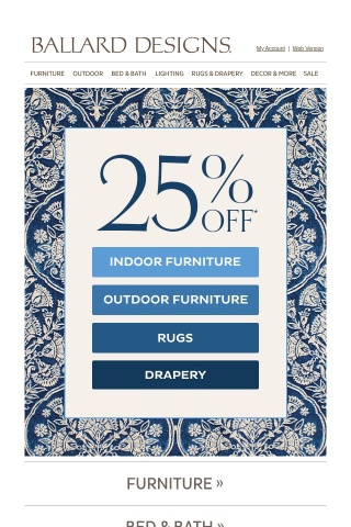 *25% off* furniture, rugs, & drapery