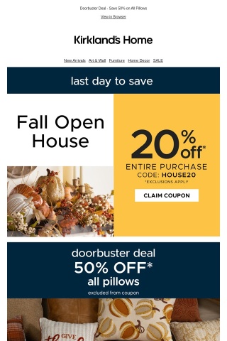 LAST DAY | Fall Open House + 20% OFF Coupon