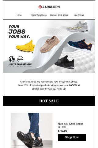 20% off. Check Out the Hot Sale and New Arrival Work Shoes