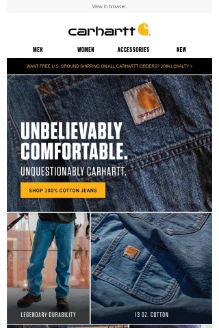 100% cotton jeans with Carhartt durability