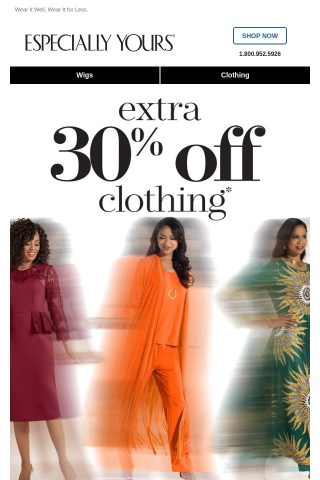 Ends Soon: EXTRA 30% Off Clothing!