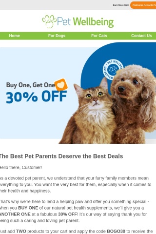 Precious Pets Get Special Savings 🐾💚 Buy 1, Get 1 at 30% OFF