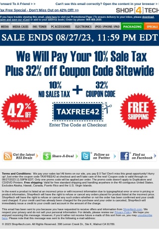 Tax-Free 42% Off - Use TAXFREE42 at Checkout