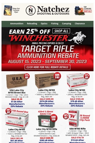 Up to 30% Off Select Winchester Ammo With 25% Off Target Rifle Ammo Rebate