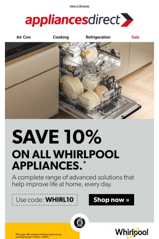 10% off on Whirlpool appliances