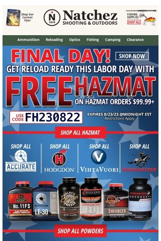 🚨 Final Day for Free Hazmat on Hazmat Orders $99.99+ 🚨