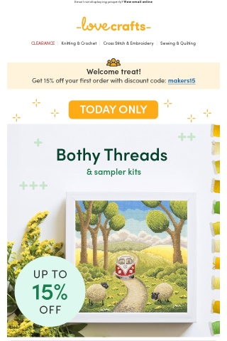 GREAT savings on Bothy Threads and sampler kits (today only)