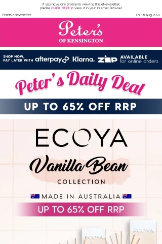 Up To 65% off RRP - Ecoya Vanilla Bean Candle and Diffusers (Made in Australia)