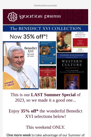35% off Benedict XVI titles