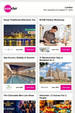 Royal Traditional Afternoon Tea | BYOB Pottery Workshop | Spa Access, Bubbly & Voucher | 4* Warwickshire Stay & Breakfast for 2 | The Chocolate Men Live Show
