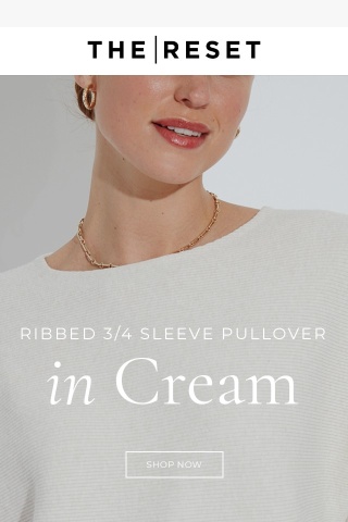 New: Cream Ribbed 3/4 Sleeve Pullover
