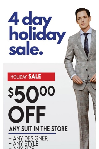 $50 Off Suits - BOGO Shirts & Ties - Sport Jackets - Just In & On Sale