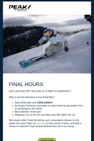 Final hours to save on the new Peak Skis