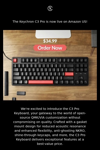 The Keychron C3 Pro QMK/VIA Wired Mechanical Keyboard Is Now Available On Amazon US For Only $34.99!