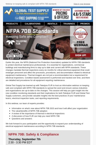 Webinar Invitation  - Don't miss today's webinar on NFPA 70B: Safety & Compliance with Teledyne FLIR