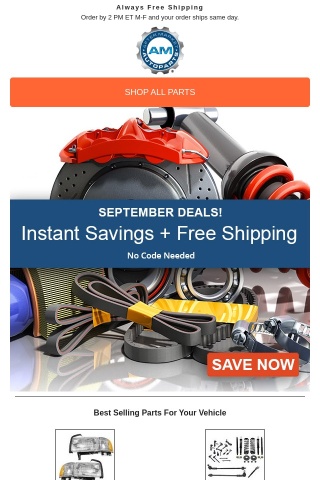 Vehicle Need Parts? September Deals!