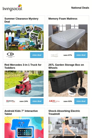 Summer Clearance Mystery Deal  | Memory Foam Mattress | Red Mercedes 3-in-1 Truck for Toddlers | 297L Garden Storage Box on Wheels | Android Kids 7" Interactive Tablet