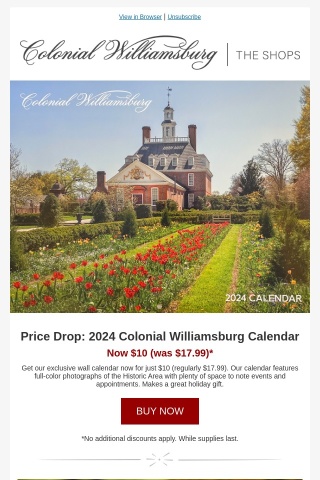 Price Drop: Colonial Williamsburg Calendar $10