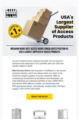Breaking News! Best Access Doors Consolidates Position As USA'S Largest Supplier Of Access Products