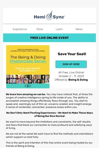FREE Event! The Being & Doing Masterclass Series