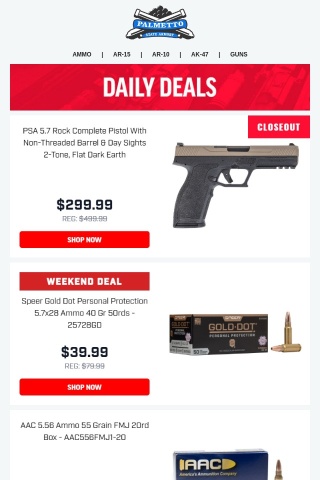 Weekend Deals Are Here On Closeout $299 Rock 5.7 Pistols, EOTech Optics, And Much More!