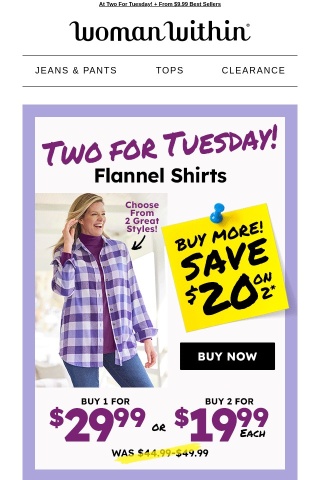 🍁 Fall For Flannels! Save $20 On 2 Today Only!