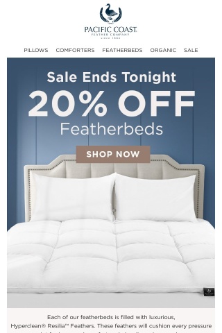 20% OFF Featherbeds Ends Tonight