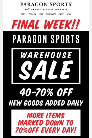 Last Week 🚩Don't Miss THE WAREHOUSE SALE