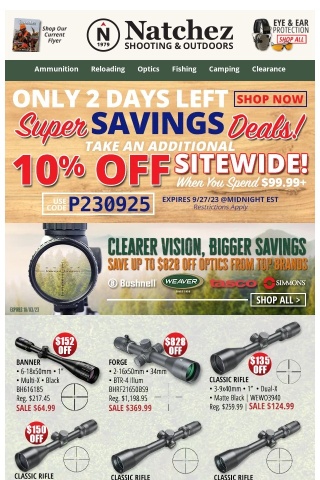 Save up to $828 Off Optics from Weaver, Bushnell, Tasco, & Simmons