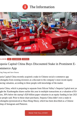Exclusive: Sequoia Capital China Buys Discounted Stake in E-Commerce App