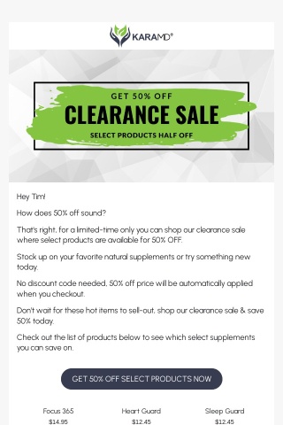 Get 50% off your favorite supplements!