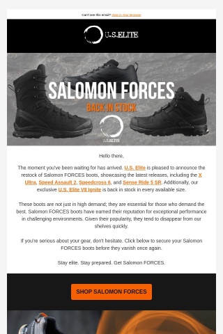 Salomon FORCES Restocked at U.S. Elite: Act Fast, Limited Availability!
