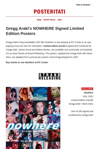 Gregg Araki's NOWHERE Signed Limited Edition Posters 💙