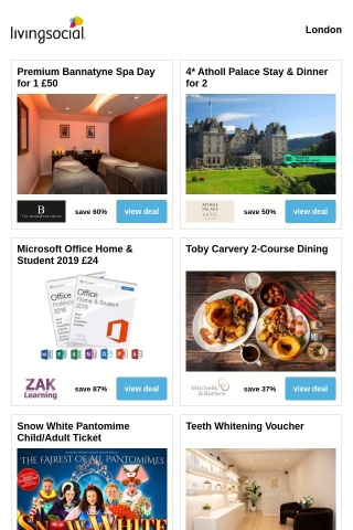 Premium Bannatyne Spa Day for 1 £50 | 4* Atholl Palace Stay & Dinner for 2 | Microsoft Office Home & Student 2019 £24 | Toby Carvery 2-Course Dining | Snow White Pantomime Child/Adult Ticket