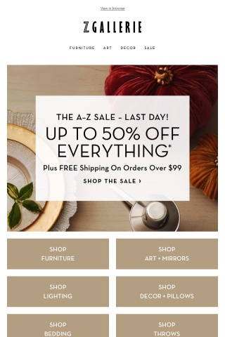 A-Z Sale | Up To 50% OFF & Free Shipping $99+