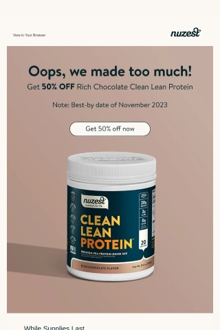 50% off Rich Chocolate Clean Lean Protein 🍫