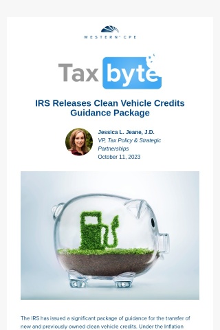 [New: TaxByte] IRS Releases Clean Vehicle Credits Guidance Package