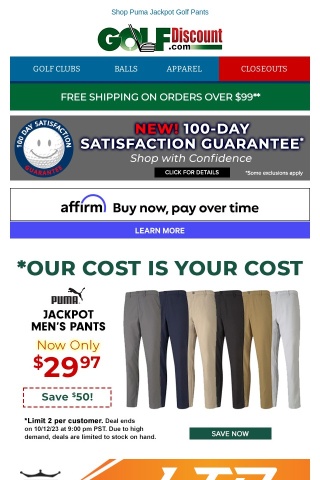 Save $50 Now on Puma Jackpot Golf Pants, Just $29.97 ea.