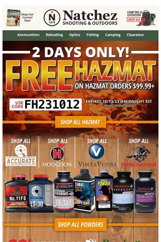 2 Days Only for Free Hazmat on Hazmat Orders $99.99+