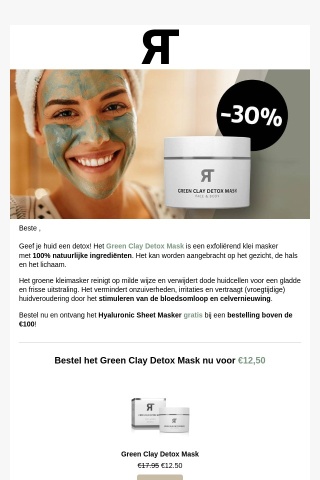 Ontvang nu 30% korting op het Green Clay Masker 🍃