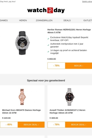 Check now! Ontdek deals als Heritor Roman HERHS2201 Heren Horloge 46mm 5 ATM (78% voordeel) | Michael Kors | Axwell horloges