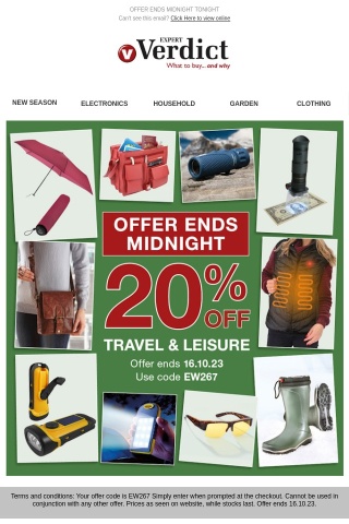 FINAL HOURS |  20% OFF Travel and Leisure