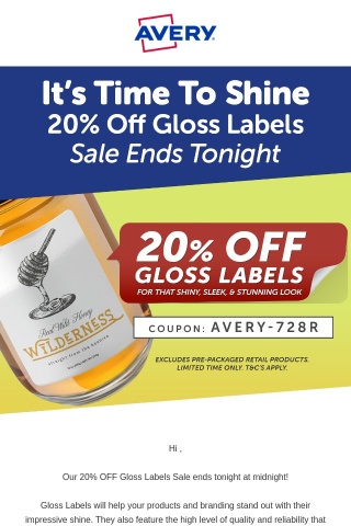 Sale Ends Tonight - 20% Off Gloss Labels