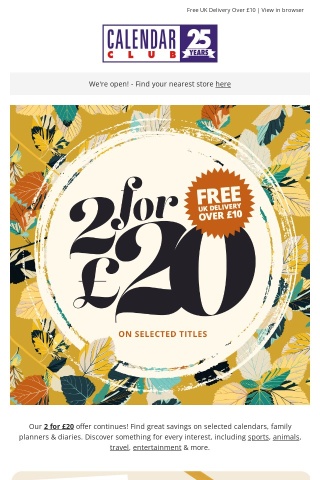 2 for £20 on your favourite calendars