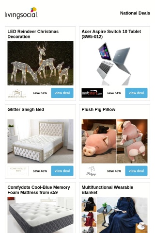 LED Reindeer Christmas Decoration | Acer Aspire Switch 10 Tablet (SW5-012) | Glitter Sleigh Bed | Plush Pig Pillow  | Comfydots Cool-Blue Memory Foam Mattress from £59