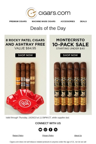 8 Rocky Patel cigars and ashtray free + more deals